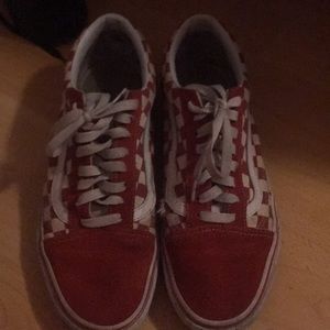 Red and white Checkerd Vans